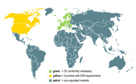 CE/EPA準拠の有無を示す世界地図